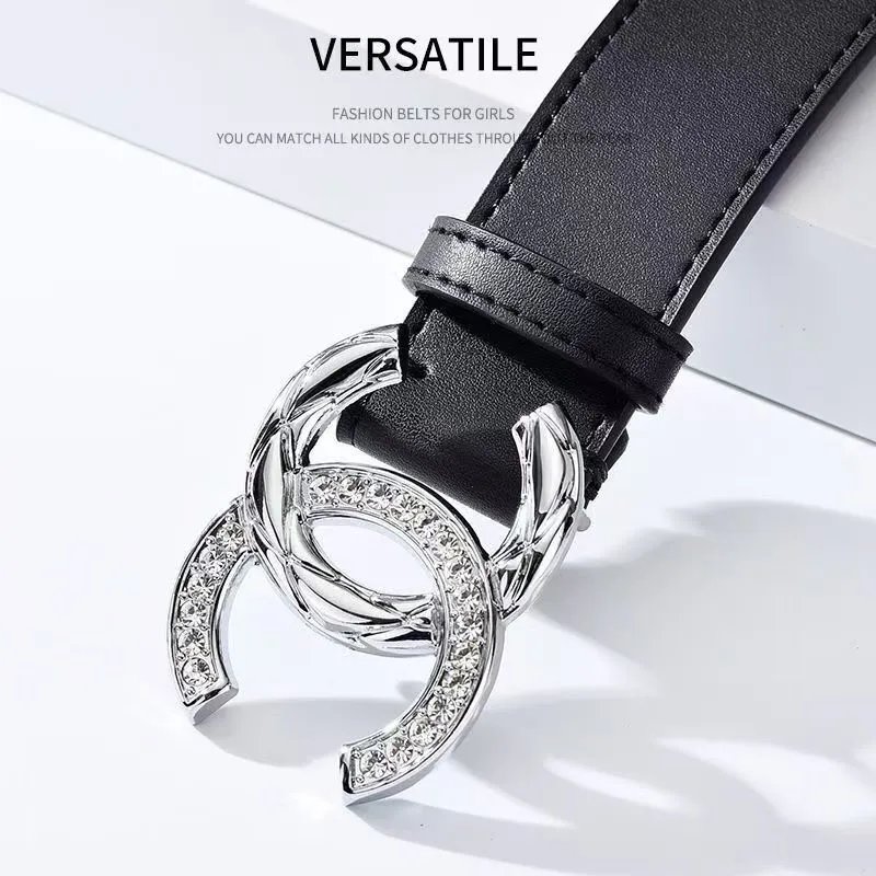 Chanel CC Bamboo Crystal Logo Belt Black Silver