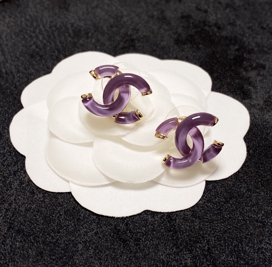 Chanel CC Logo Stud Earrings White Enamel Gold