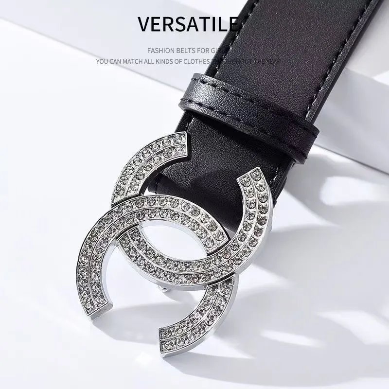 Chanel CC Full Diamond Crystal Logo Belt Black Silver