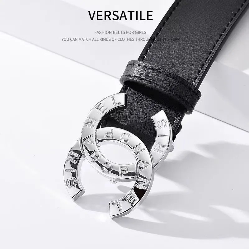 Chanel CC Paris Lettered Logo Belt Black Silver