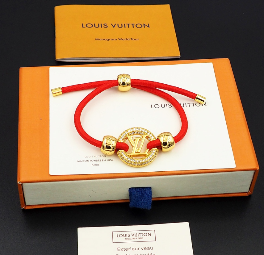 Louis Vuitton Monogram World Tour LV Logo Bracelet Pink and Blue Braided Cord Jewelry - 9