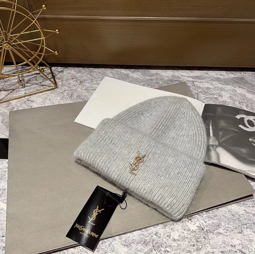 Saint Laurent Monogram Beanie Lavender Knit Hat - 7