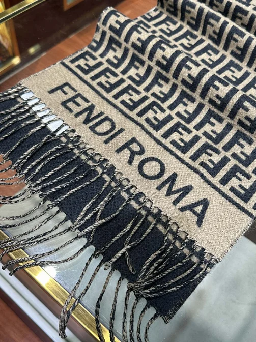 CHANEL Scarves Logo Knit Fringed Scarf product detail image 12