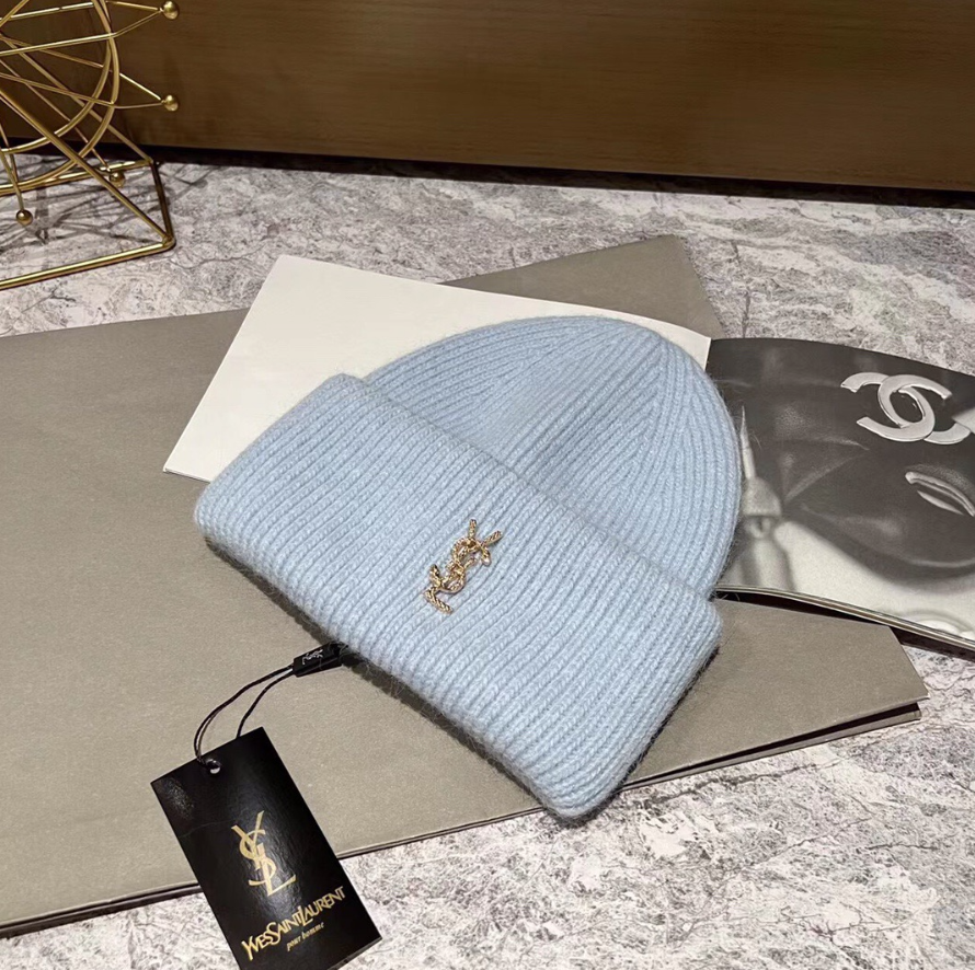 Saint Laurent Monogram Beanie Lavender Knit Hat - 6