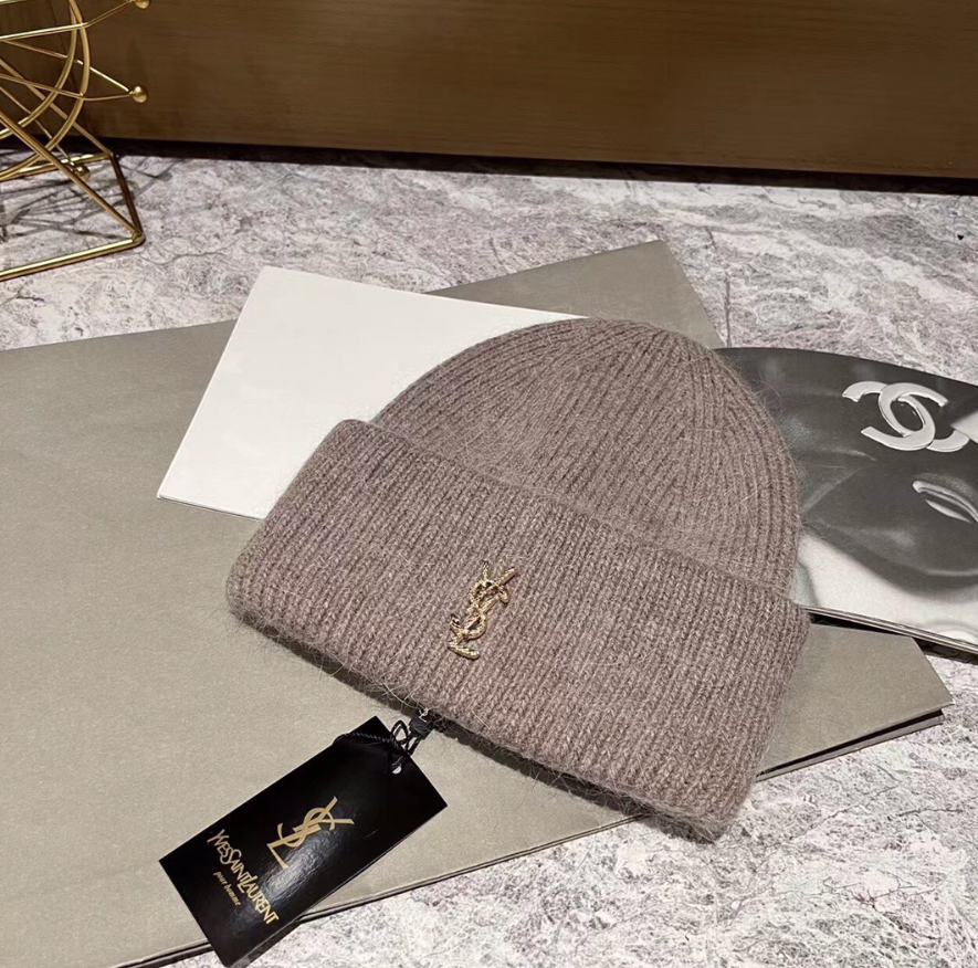 Saint Laurent Monogram Beanie Lavender Knit Hat - 5