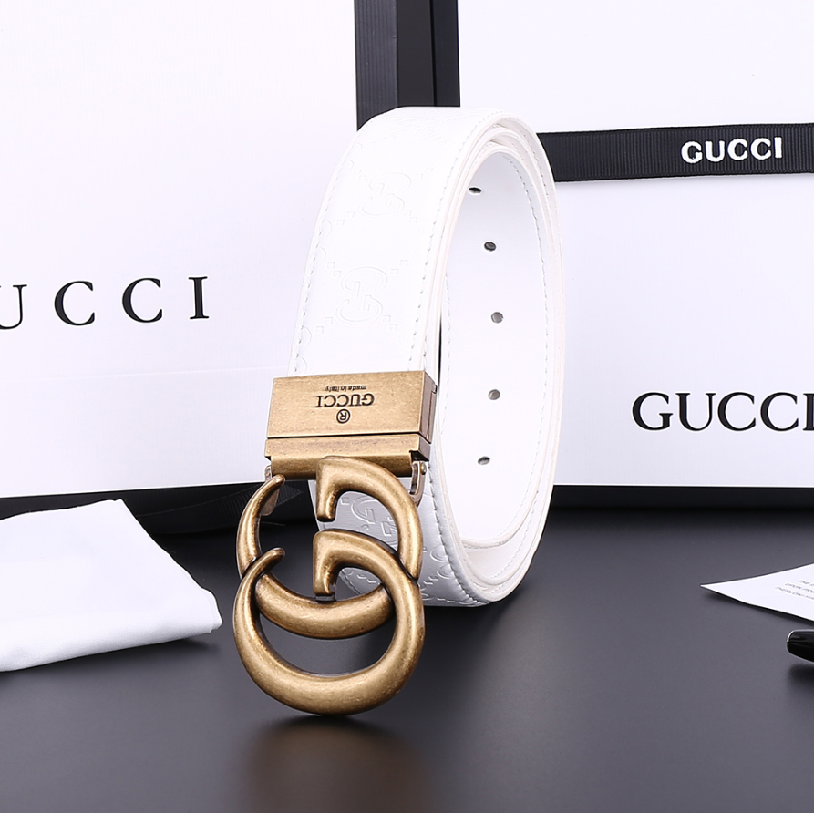Gucci GG Marmont Belt White Gold