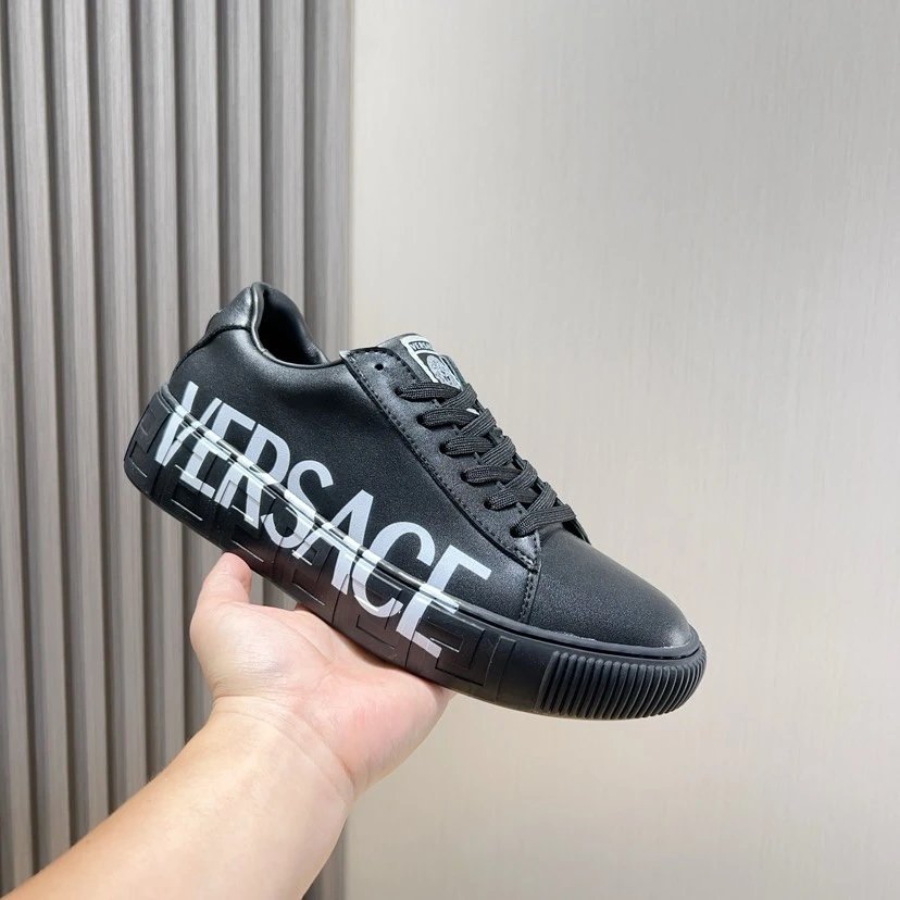 Versace Greca Logo Print Sneaker Black White
