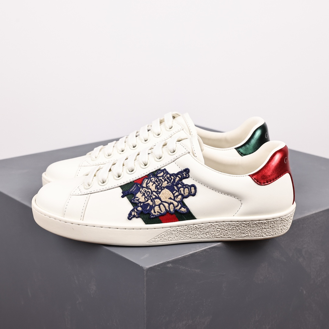 Gucci Ace Panther Embroidered Low White
