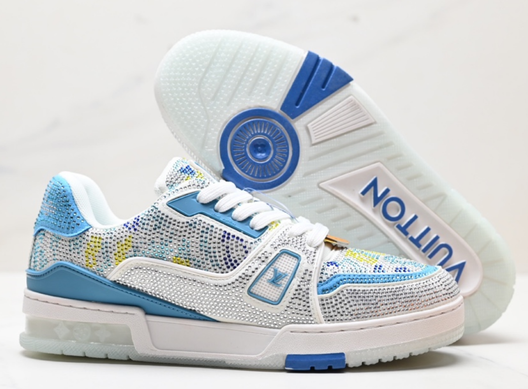 Louis Vuitton Trainer Crystal Rhinestone White Blue