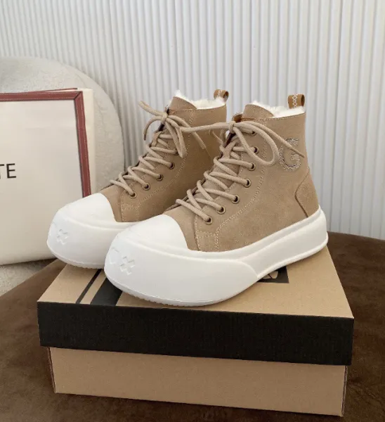 Design High-Top Platform Sneaker Beige and White Boots - 1