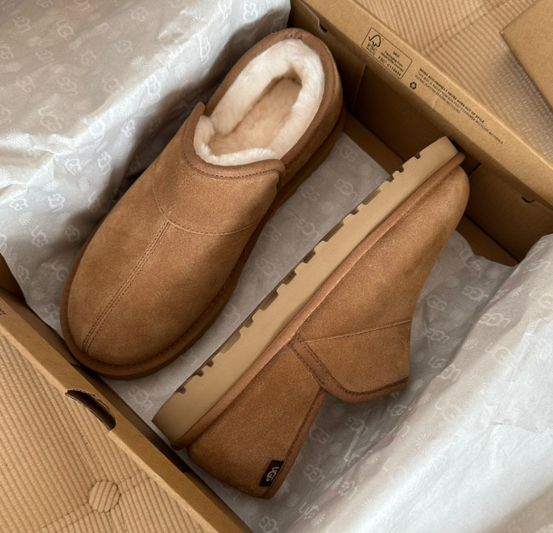 UGG Tasman Suede Slip-On Beige Brown Chunky Sole Slippers Sandals - 8