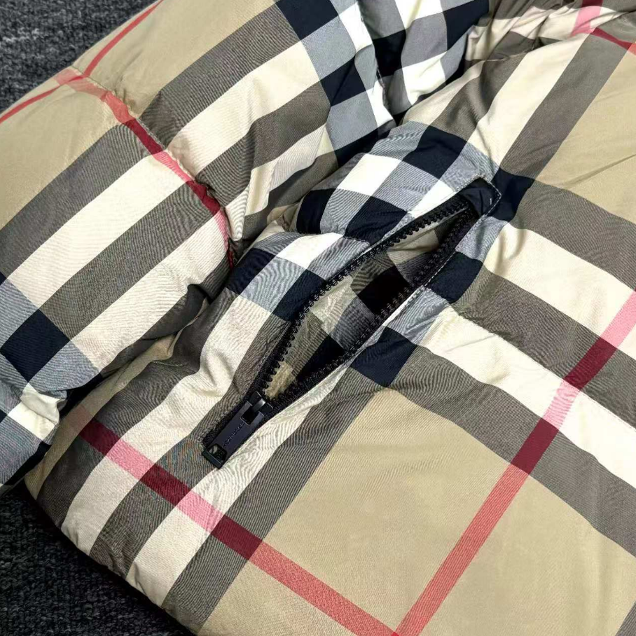 Burberry Classic Check Down Jacket Navy Blue Plaid Parka - 18