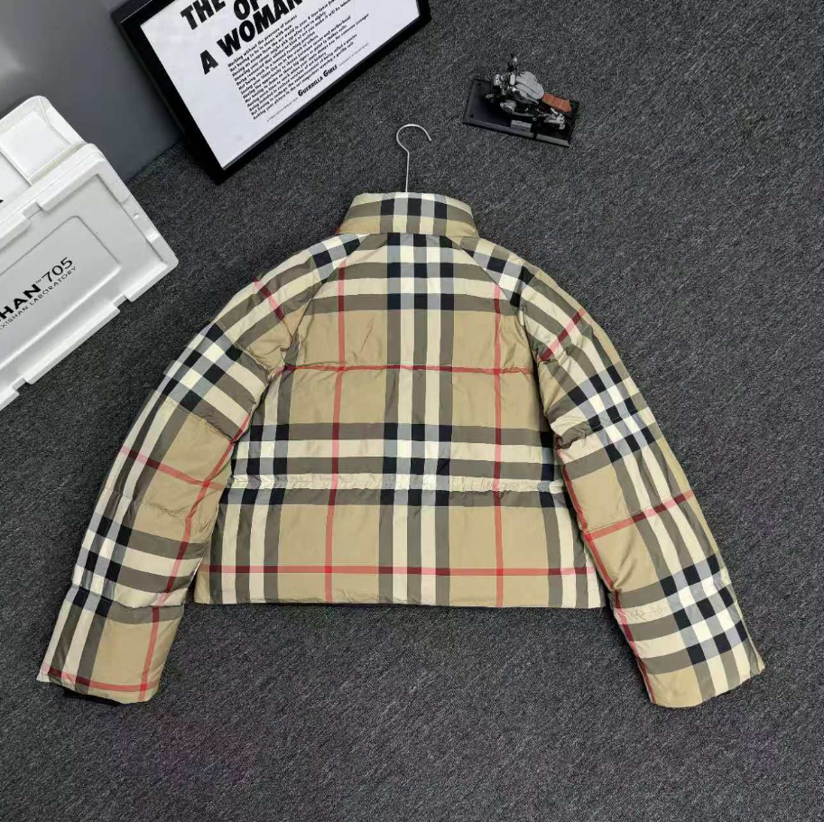 Burberry Classic Check Down Jacket Navy Blue Plaid Parka - 12