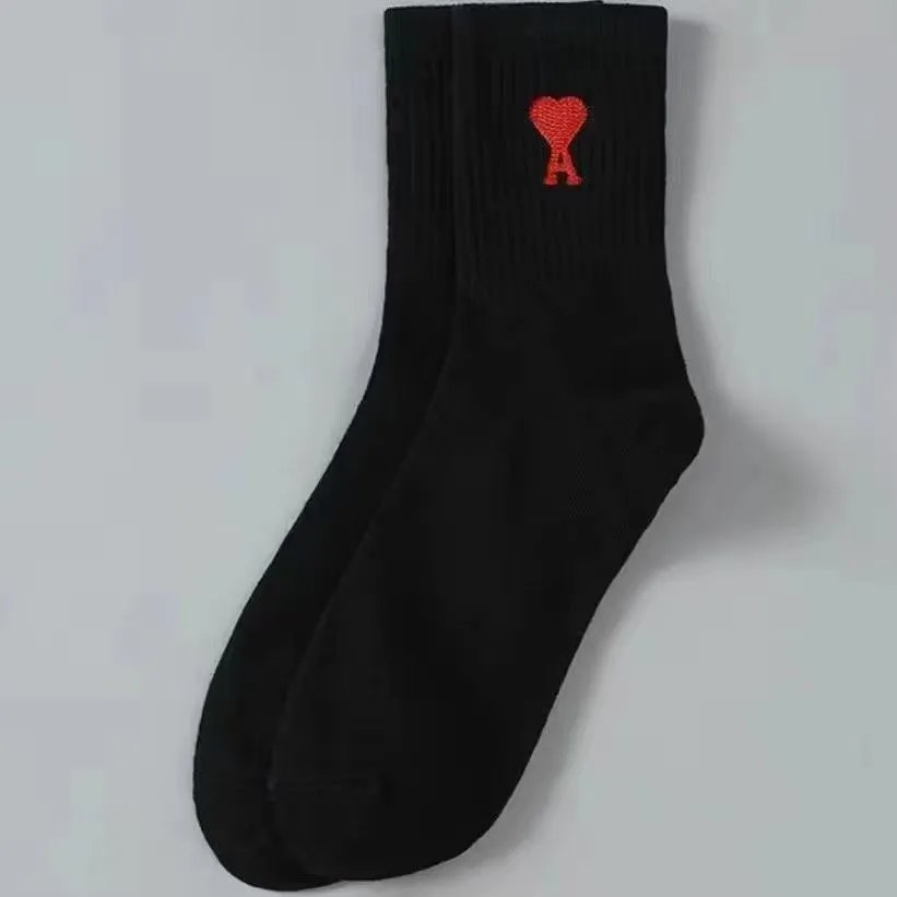 Ami Paris De Coeur Crew Socks Black Red