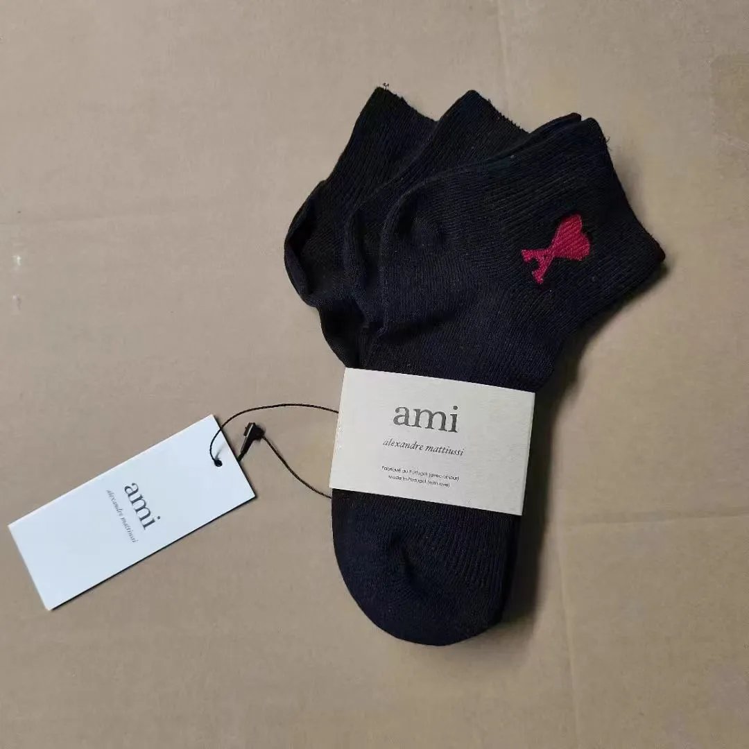 Ami Paris De Coeur Ankle Socks Light Blue Red