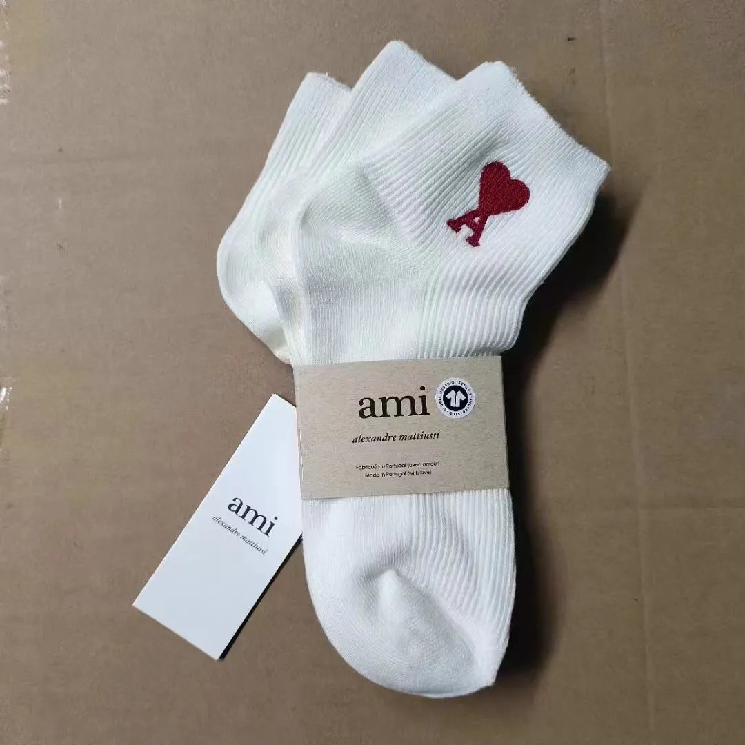 Ami Paris De Coeur Ankle Socks Navy Red