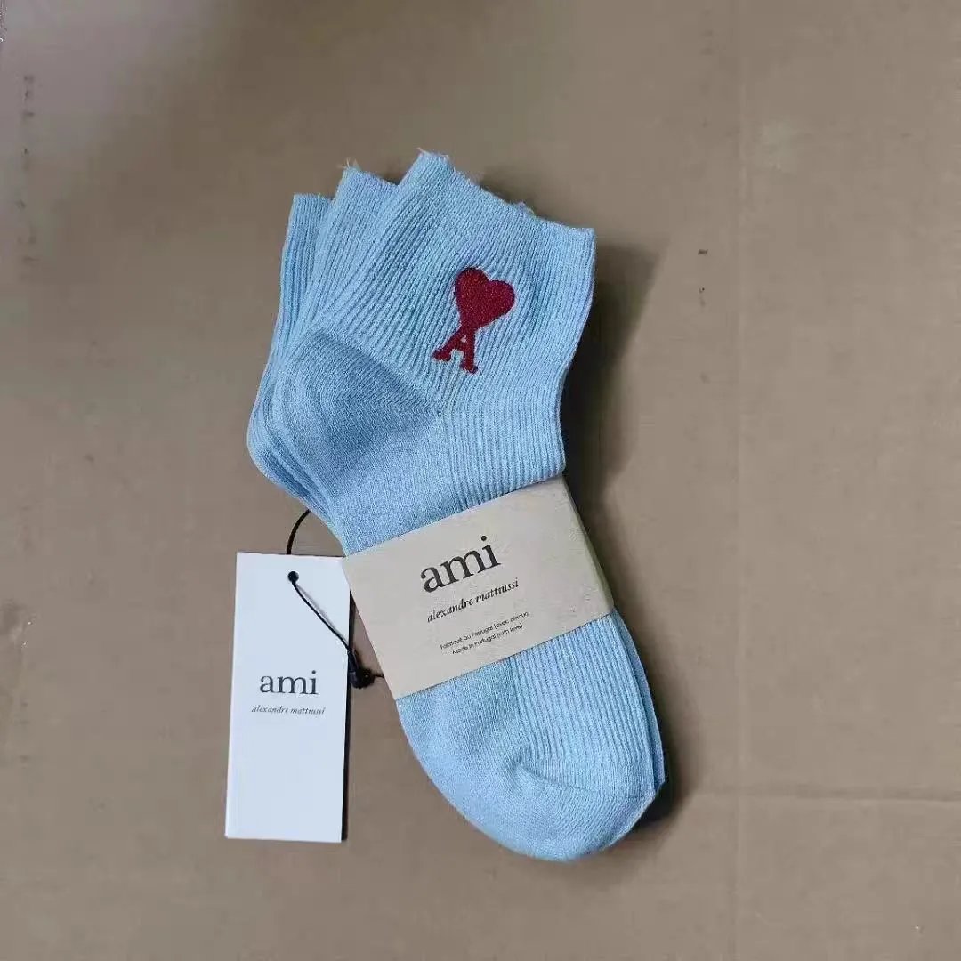 Ami Paris De Coeur Ankle Socks Grey Red