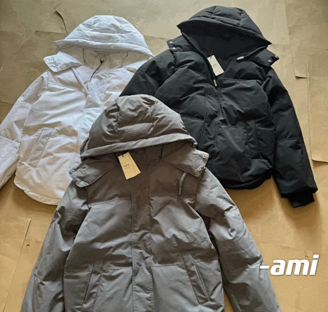 AMI Paris Down Jackets Hooded puffer jacket with flap shoulder panels product detail image 3