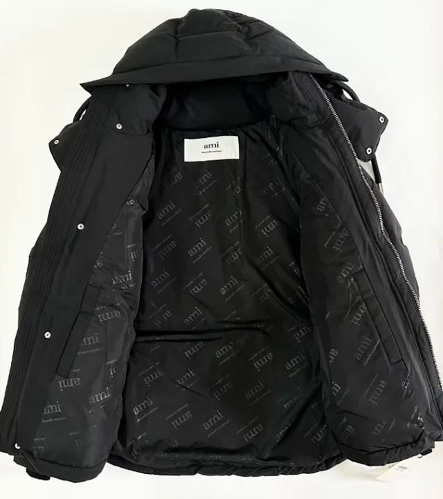 AMI Paris Down Jackets Hooded puffer jacket with flap shoulder panels product detail image 12