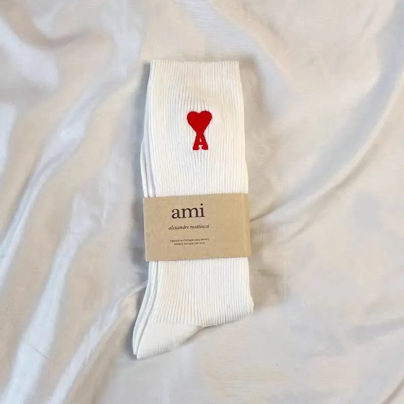 Ami Paris De Coeur Crew Socks White Packaged
