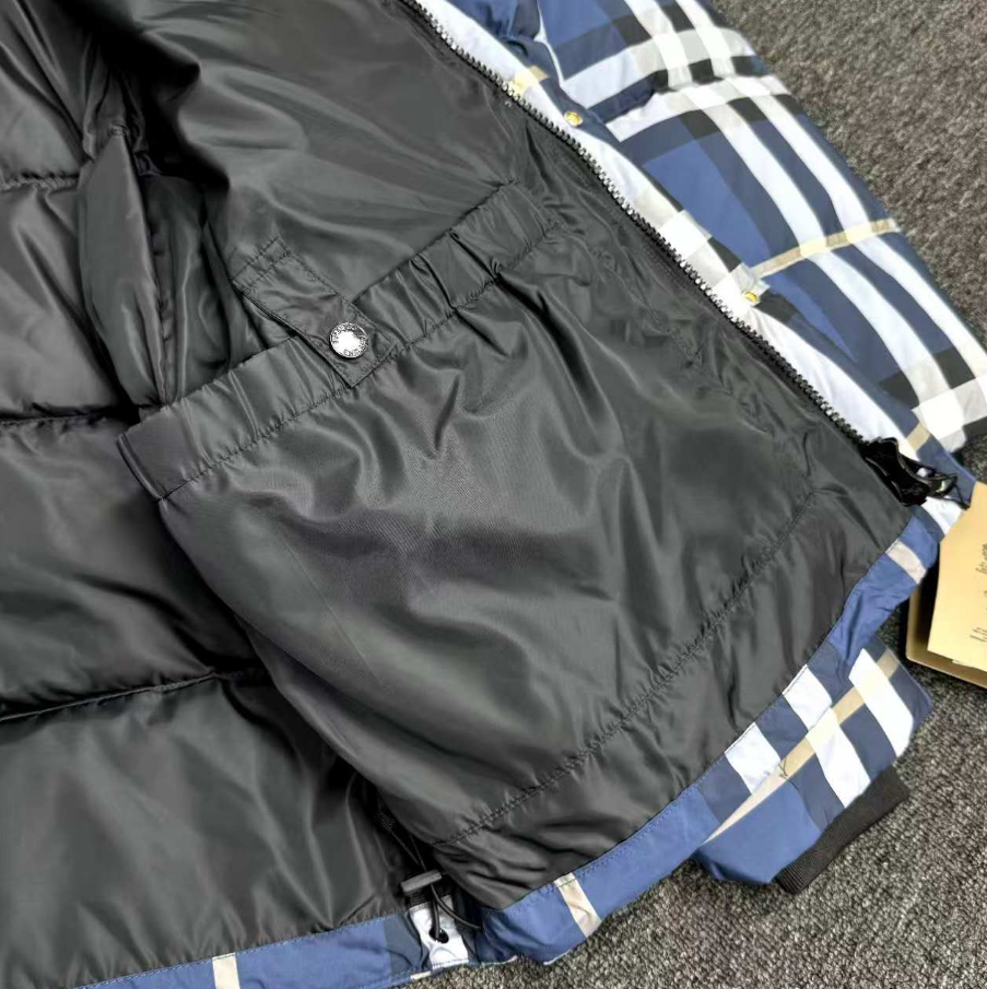 Burberry Classic Check Down Jacket Navy Blue Plaid Parka - 15