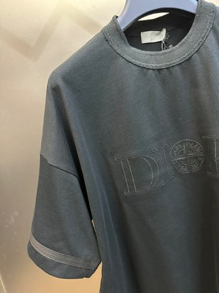 Dior Oblique Logo Embroidered T-Shirt Light Blue T-Shirt - 20
