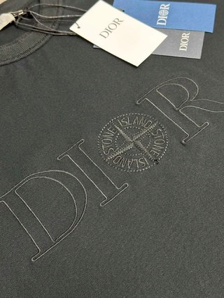 Dior Oblique Logo Embroidered T-Shirt Light Blue T-Shirt - 22