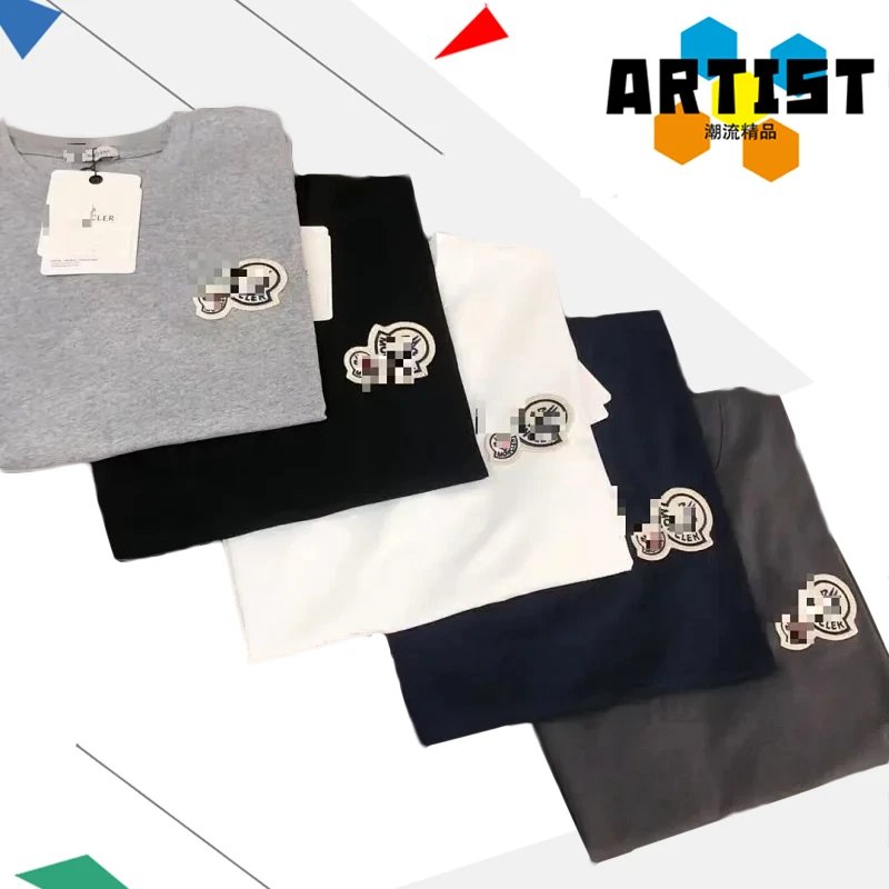 Spring Summer New MC Classic Embroidered Badge Short Sleeve Tee Unisex Casual Loose Fit T-Shirt