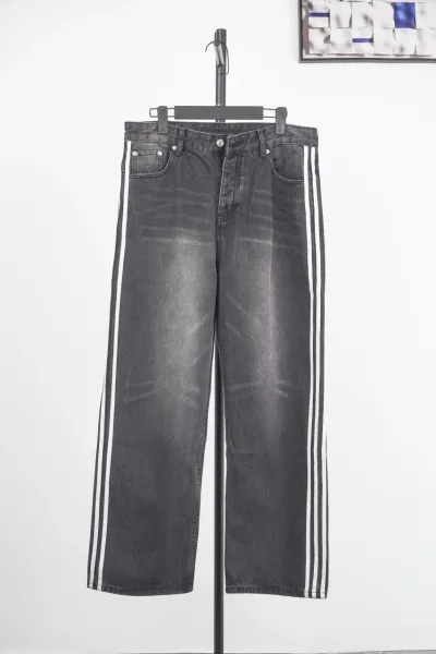 Adidas Originals Track Stripe Wide-Leg Jeans Gray - 1