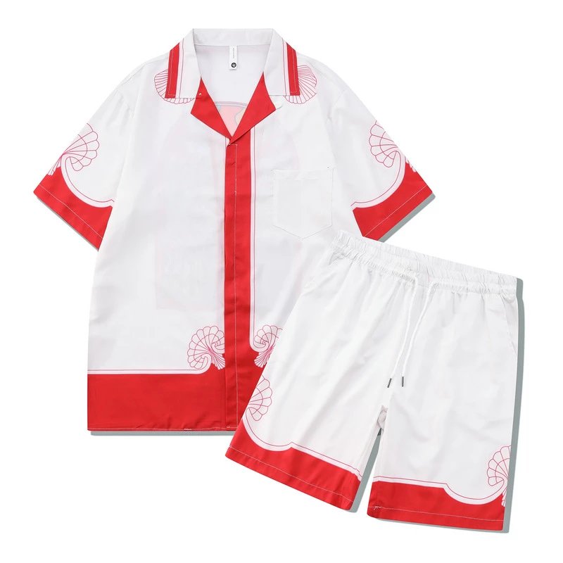 Unbranded Matching Sets Short-Sleeve Printed Shirt and Shorts Set — 26 White and Red