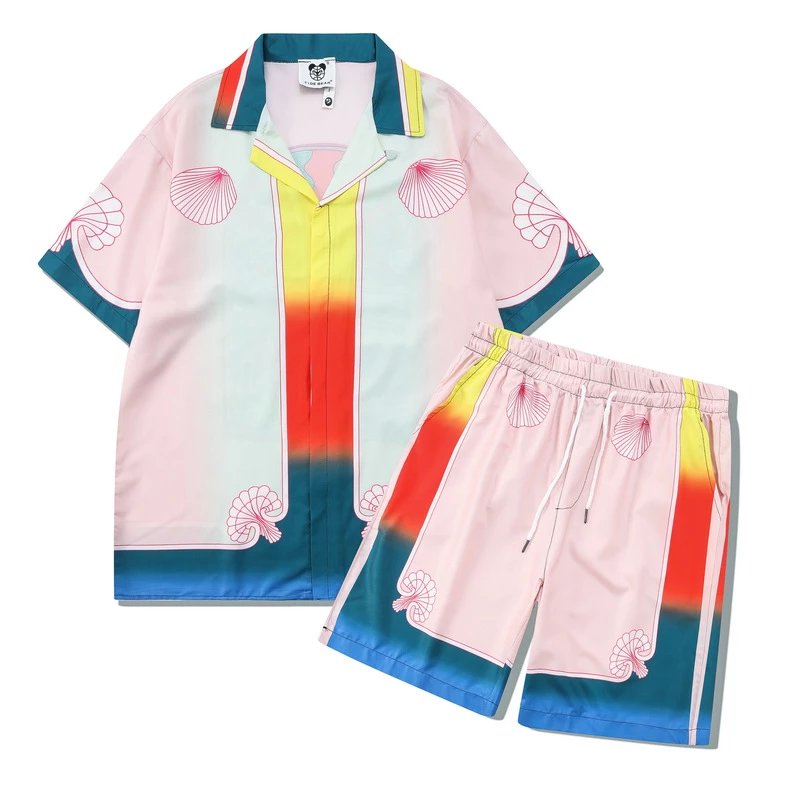 Unbranded Matching Sets Short-Sleeve Printed Shirt and Shorts Set — 23 Pink, Orange and Yellow
