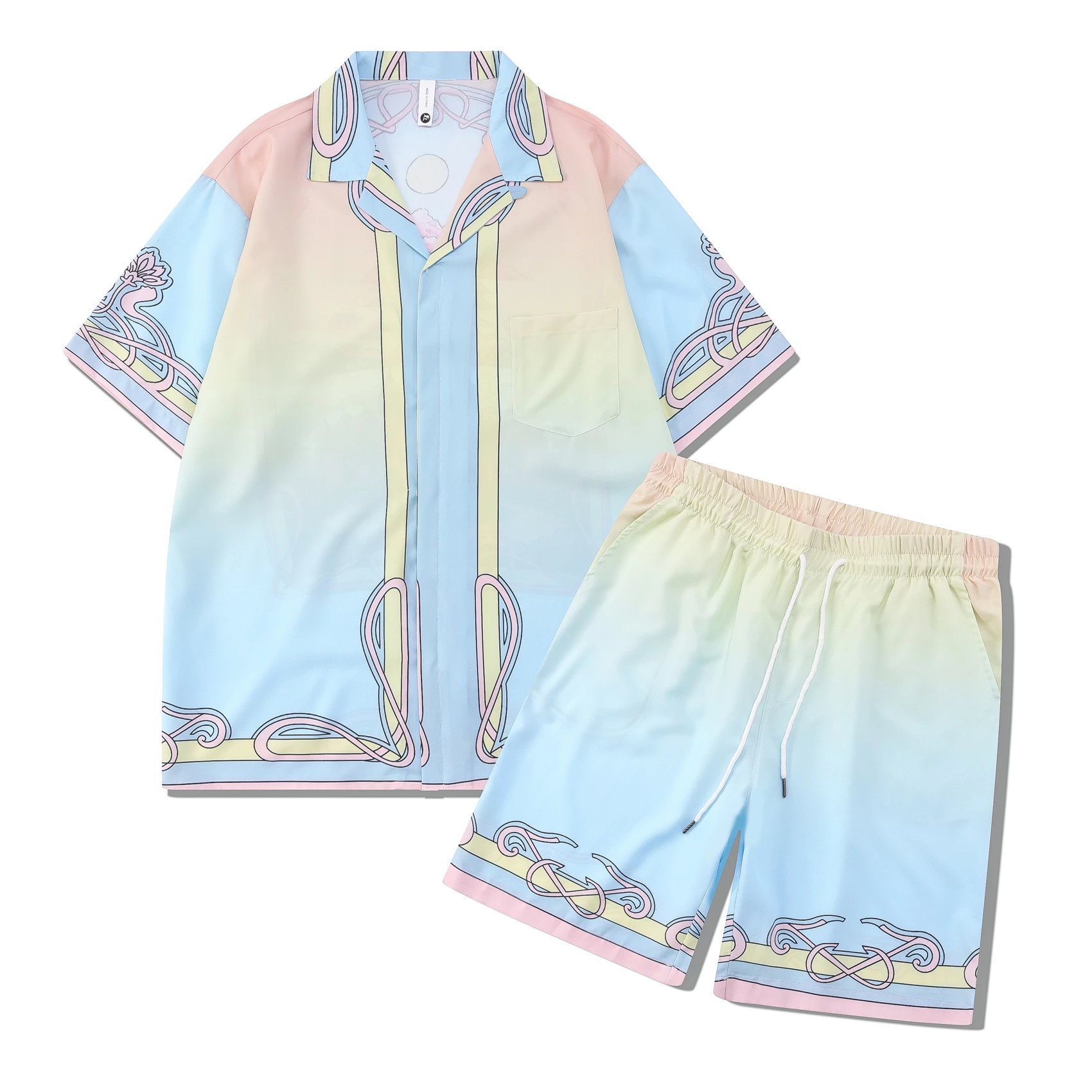 Unbranded Matching Sets Short-Sleeve Printed Shirt and Shorts Set — 35 Light Blue