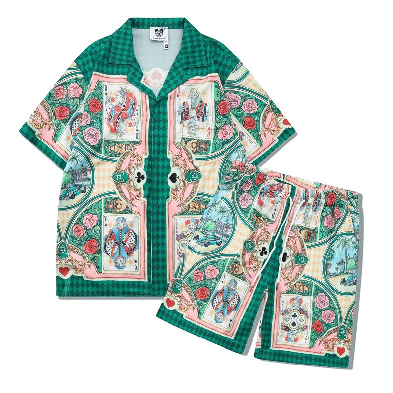Unbranded Matching Sets Short-Sleeve Printed Shirt and Shorts Set — 24 Green
