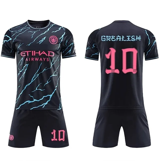 Manchester City FC Football Jerseys Short-sleeve jersey and shorts set with player name number print product detail image 14