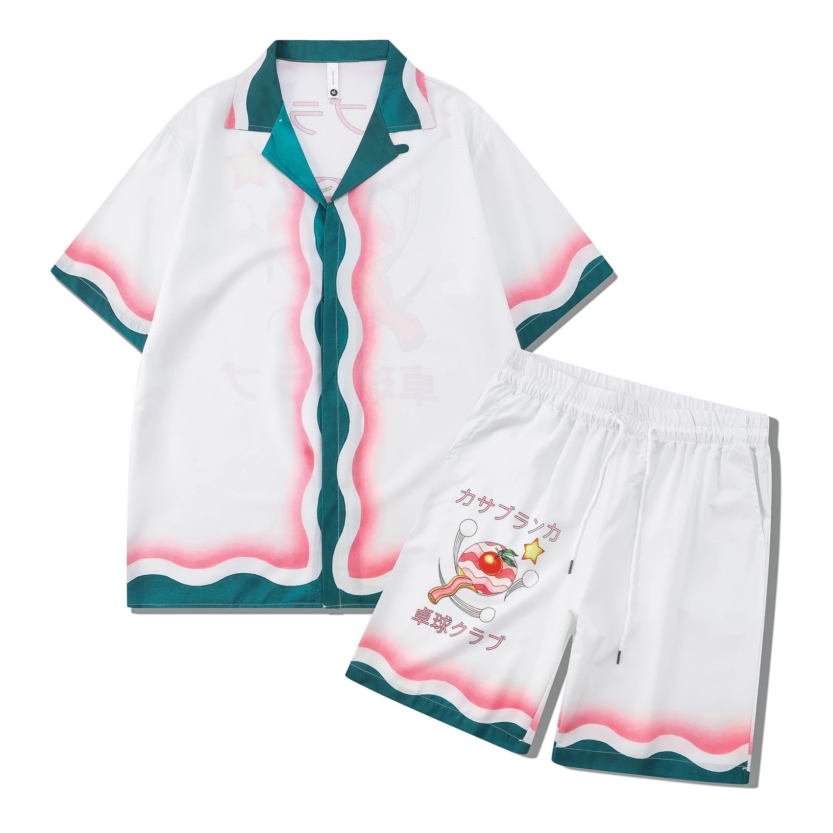 Unbranded Matching Sets Short-Sleeve Printed Shirt and Shorts Set — 28 White, Green and Pink