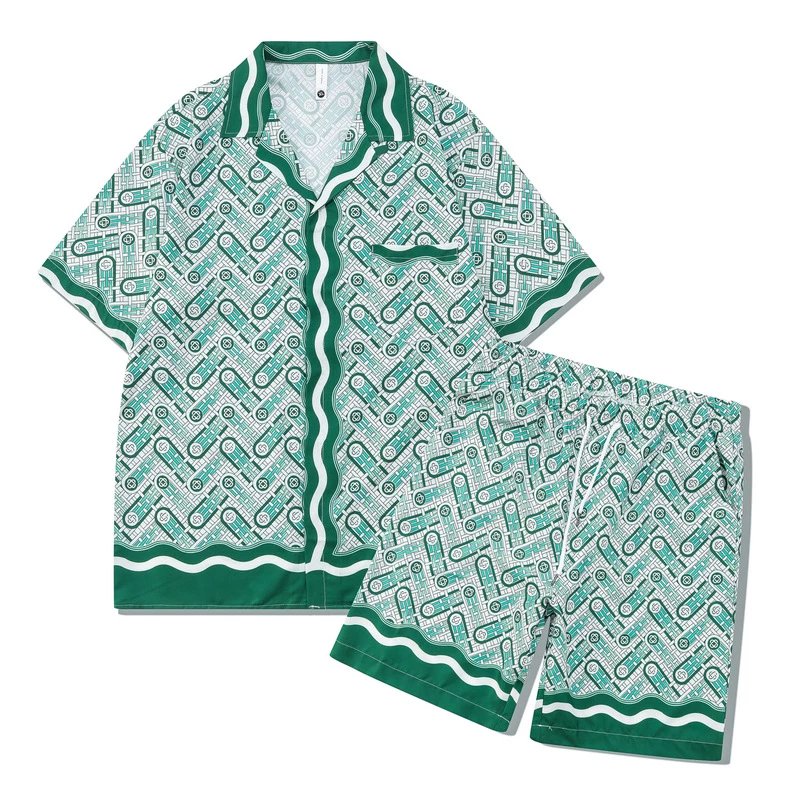 Unbranded Matching Sets Short-Sleeve Printed Shirt and Shorts Set — 16 Green