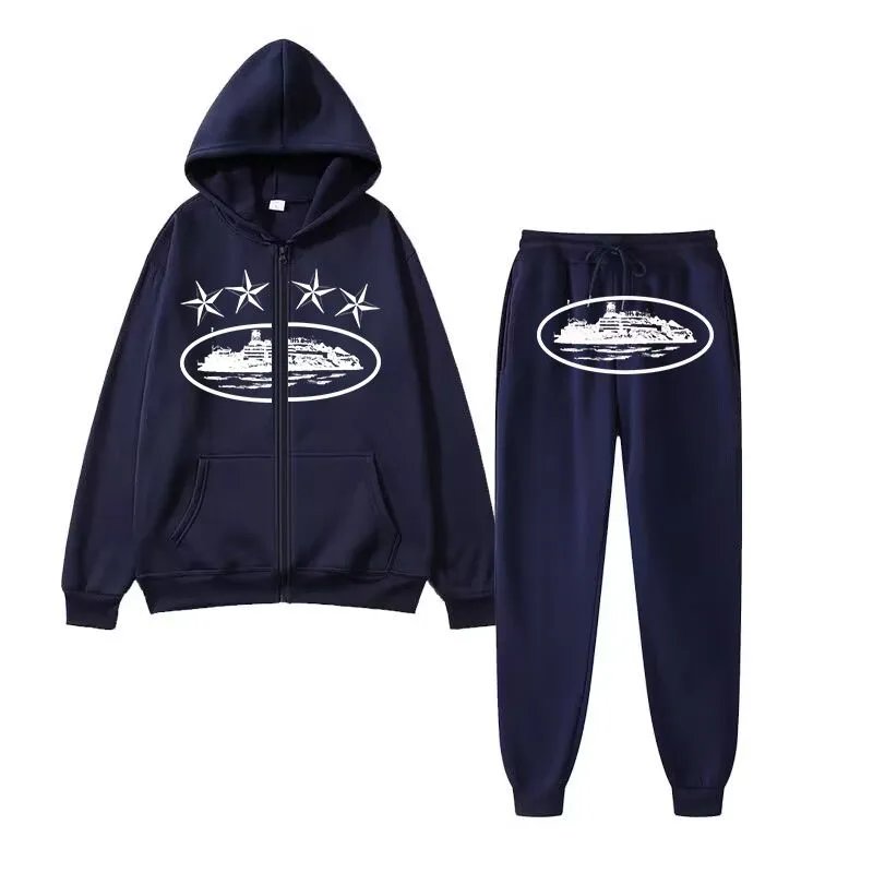Design Cruise Ship Graphic Hoodie and Sweatpants Set Blue - 13