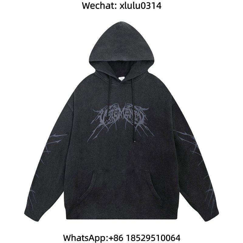 vtm 荆棘印花做旧帽衫