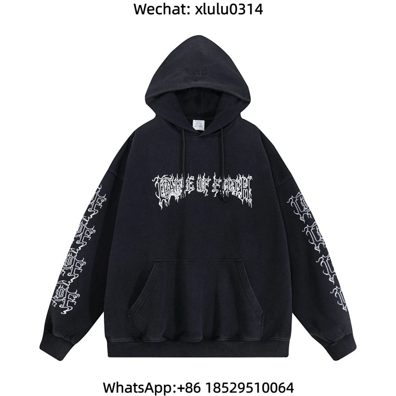 vtm 火焰字母洗水做旧帽衫