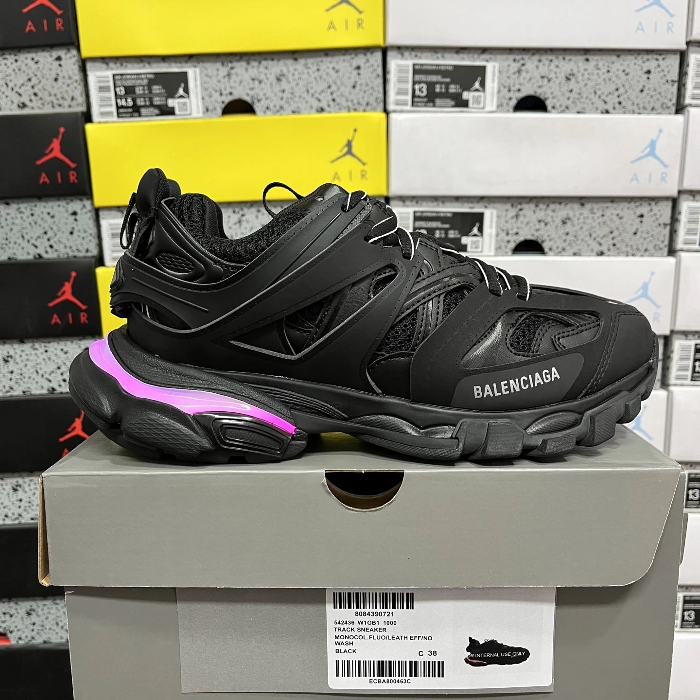 Balenciaga Track Sneaker Black with Neon Pink Sole Sneakers Chunky Sneakers