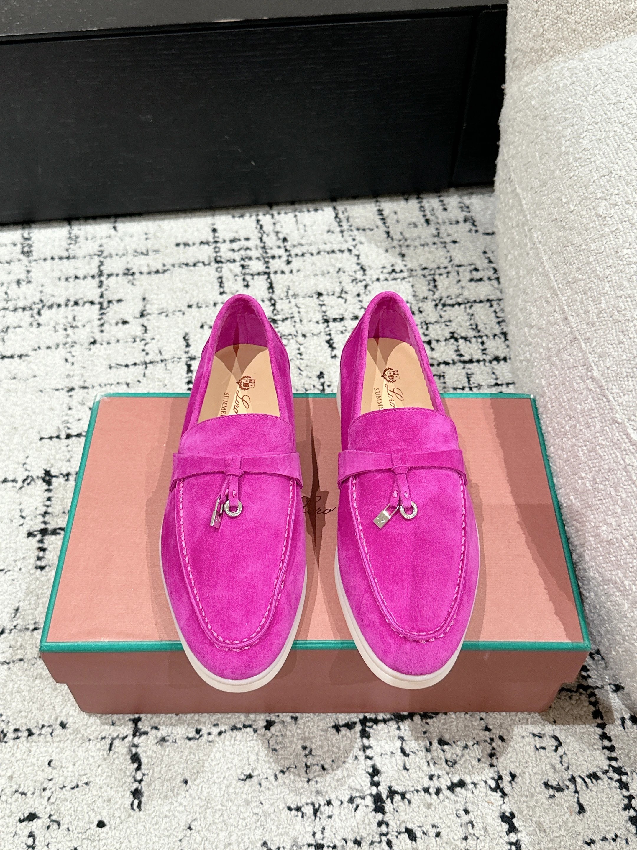 Loro Piana Summer Walk Suede Loafers Fuchsia Charms