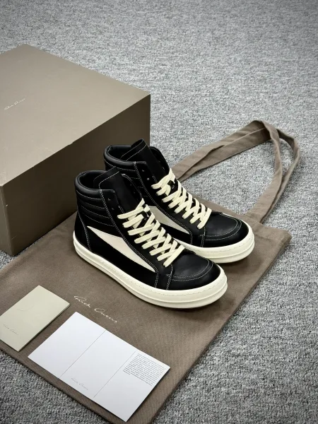 Rick Owens Geobasket Black and Cream High-Top Sneakers - 1