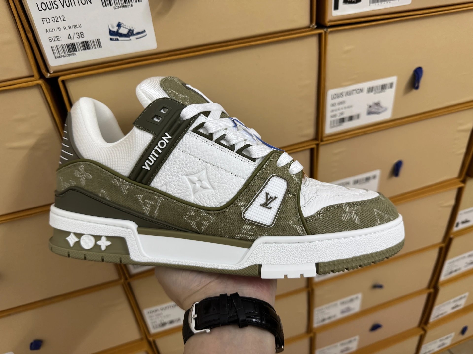 Louis Vuitton Trainer Low Monogram Denim White Khaki