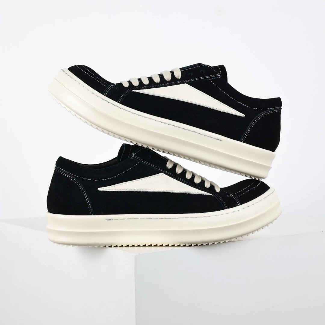 Rick Owens Sneakers Low-Top Lace-Up Canvas — RO suede black and white