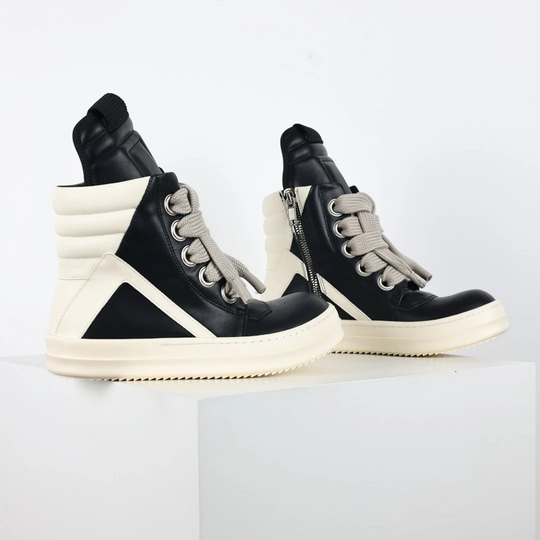 Rick Owens Sneakers Low-Top Lace-Up Canvas — RO high-top inverted-triangle thick shoelaces
