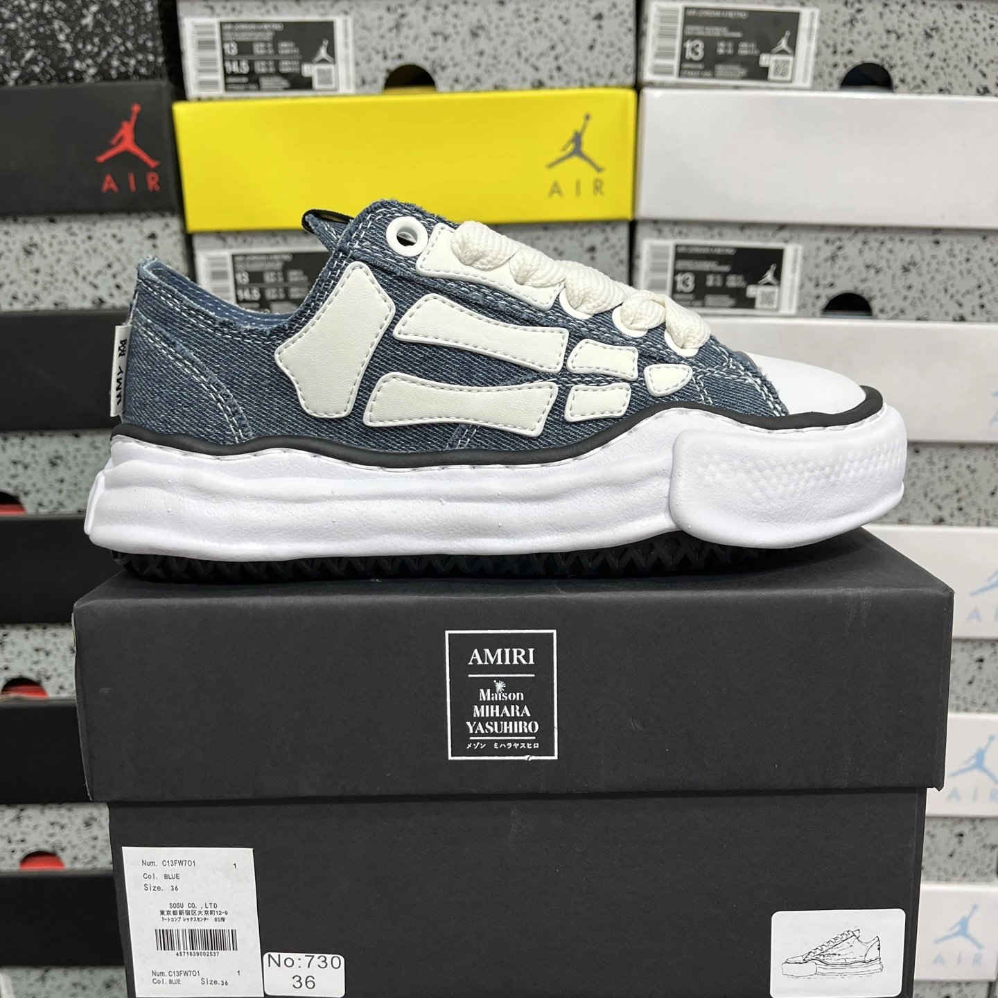 Maison Mihara Yasuhiro Denim Skeleton Low-Top Blue Sneakers