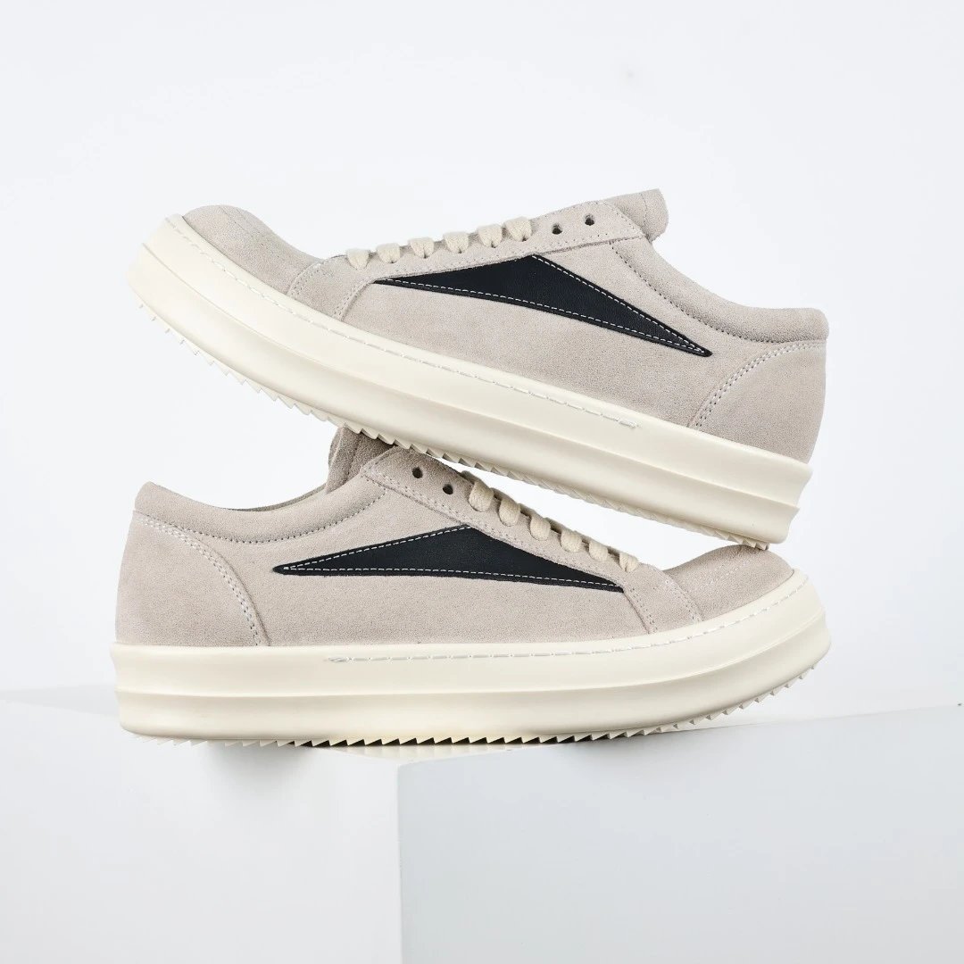 Rick Owens Sneakers Low-Top Lace-Up Canvas — RO Suede Beige