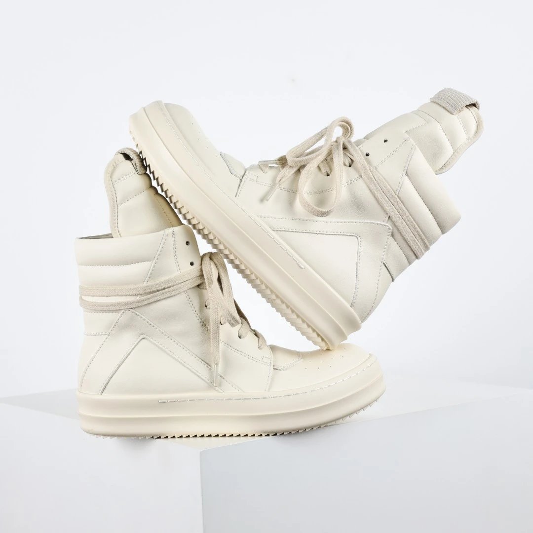 Rick Owens Sneakers Low-Top Lace-Up Canvas — RO high-top inverted triangle pure white