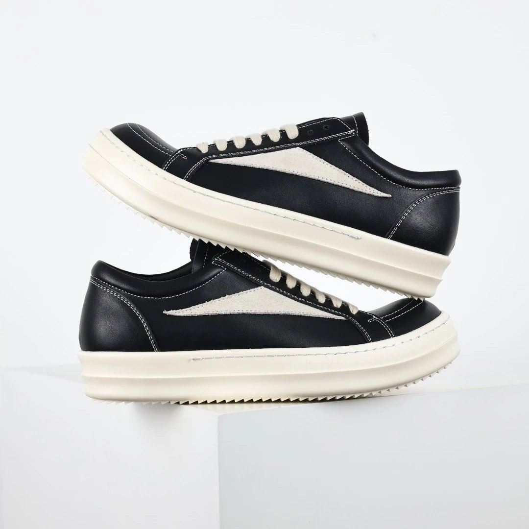 Rick Owens Sneakers Low-Top Lace-Up Canvas — RO black and white leather surface