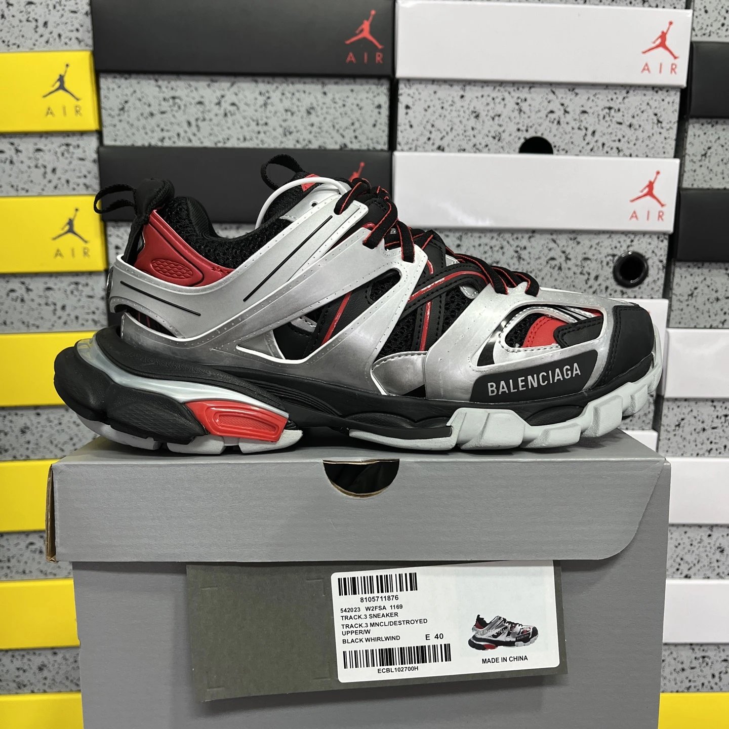 Balenciaga Track 3.0 Pierced Shoes — 1169 Black Silver Red colorway — USFans Spreadsheet photo